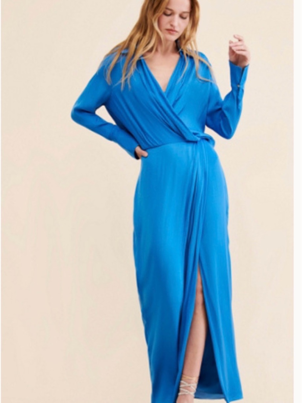 Aida Blue Wrap-Front Maxi Dress
